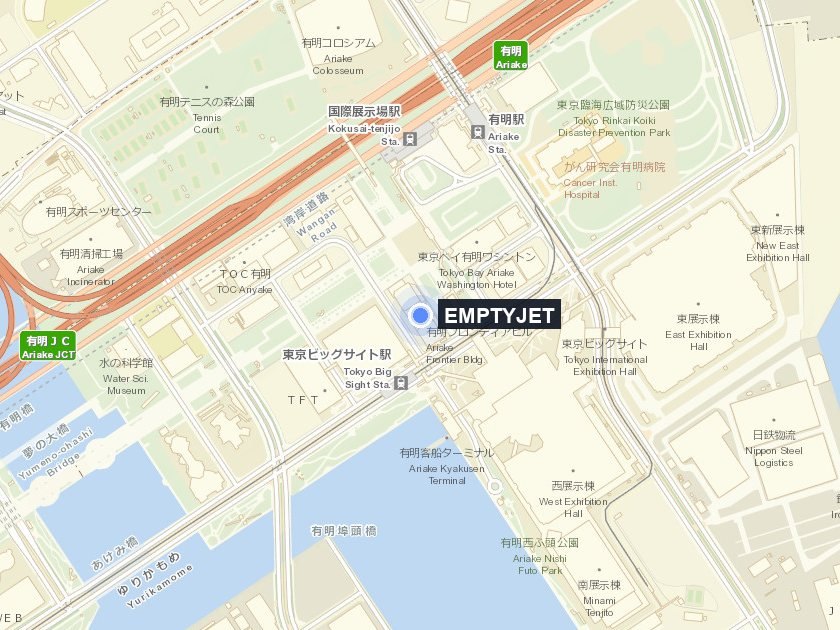 Street plan of Ariake with the Ariake Frontier Building marked